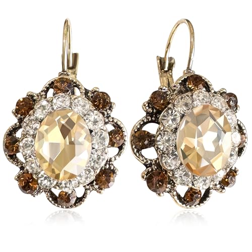 GPASTG Handmade Bohemian Vintage Gold Sparkly Crystal Round Flower Leverback