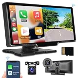 Wireless Apple Carplay Portable Car Stereo with HD Front and Rear Backup Camera Driving Recorder 32G