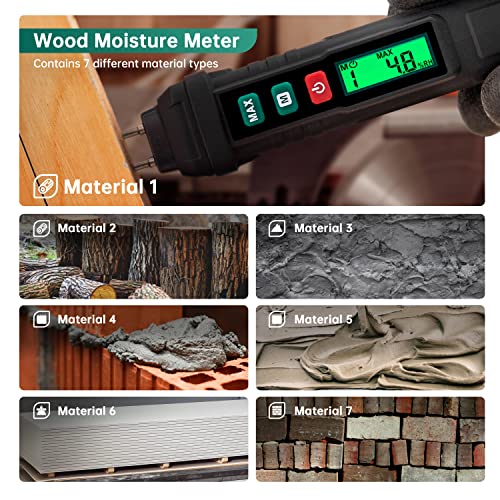 Erickhill Wood Moisture Meter With 3-Color Backlight, Pen-Type Digital Moisture Detector, Pin-Type Water Leak Detector Mold Detector For Wood, Firewood, Brick, Drywall, Paper, Floor, Plaster #TOP2