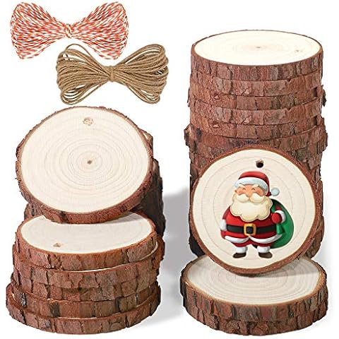 5ARTH Natural Wood Slices - 30 Pcs 2.4-2.8 inches Craft Unfinished Wood kit Predrilled with Hole Wooden Circles for Arts Wood Slices Christmas Ornaments DIY Crafts Cover