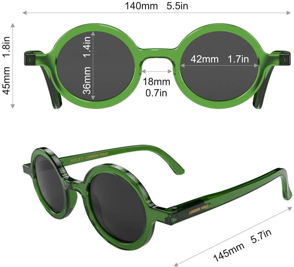 LONDON MOLE® Moley sunglasses | Cool round shaped glasses | Men’s Women’s Unisex | Spring hinges