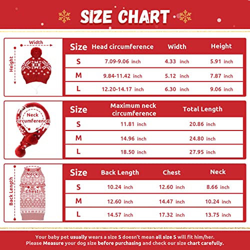 Abrrlo Christmas Dog Costume 3 Pcs Set Pet Hat Scarf Sweater Snowflake Knit Outfits Xmas Puppy Clothing Cat Holiday Clothes (Scarf + Hat + Sweater,M) #TOP2