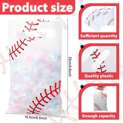 Kolldenn 150pcs Baseball Gift Bags with Handle Baseball Candy Goodie Bags for Treat Snack Cellophane Team Sport Theme Party Favor for Birthday Gift Decoration Sports Events Supplies