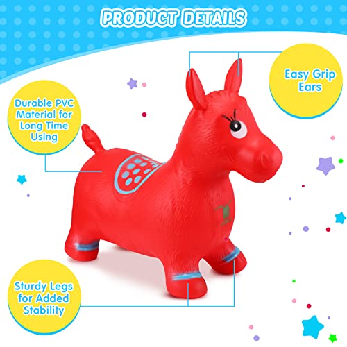 Wettarn 3 Pcs Inflatable Bouncy Toy Bouncy Jumping Horse Hopper Jumping Riding Animals Blue Green Red Ride On Hopping Toy For Boys Girls Toddlers Kids Children Birthday Gift, Pump Included #TOP3