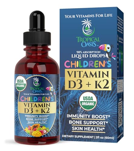 Tropical Oasis Usda Organic Vitamin D3 K2 Liquid Drops | Vitamin D3 K2 Supplement For Kids & Toddlers Ages 1+ cover