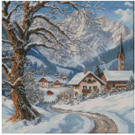 Kit broderie point de croix paysage d'hiver en coton 14 CT diagramme imprimé 26x26 cm