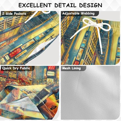 Street Scene Car Boys Swim Trunks Quick Dry Toddler Swimsuit Boy Bathing Suits Board Shorts Swimwear S Multi3