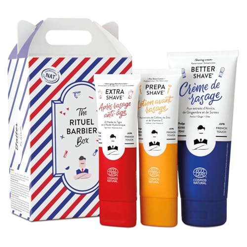 Monsieur BARBIER Kit de Afeitado Ritual | Natural, Vegano, Francés | Ideal para Pieles Sensibles | Pre-Shave, Crema de Afeitar & Aftershave | Kit Regalo Beauty Hombre