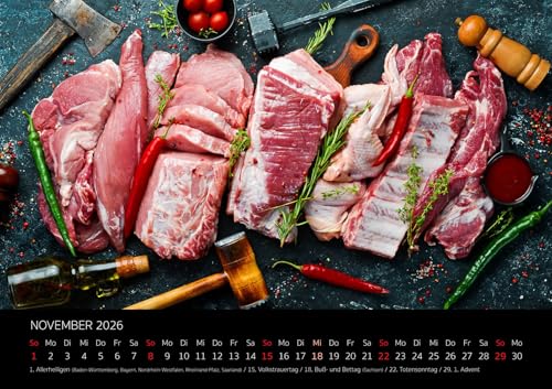 Edition Seidel Premium Kalender Fleischeslust 2026 Format DIN A3 Wandkalender Fleisch Lust Steak Wurst Hamburger garantiert vegetarierfrei