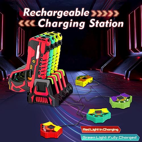 VATOS 4 Paquet Rechargeables Laser Tag - 2,4 GHz Laser Tag Pistolets avec Récepteurs & Station Charge | Pistolets Infrarouges pour Enfants Adolescents Adultes Familial Activité Extérieure Intérieure