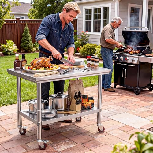 DWVO 30x24in Stainless Steel Table, NSF Metal Prep Worktable with Adjustable Shelf & Wheels for Kitchen Restaurant Hotel Garage Warehouse Home by DWVO - Image 7