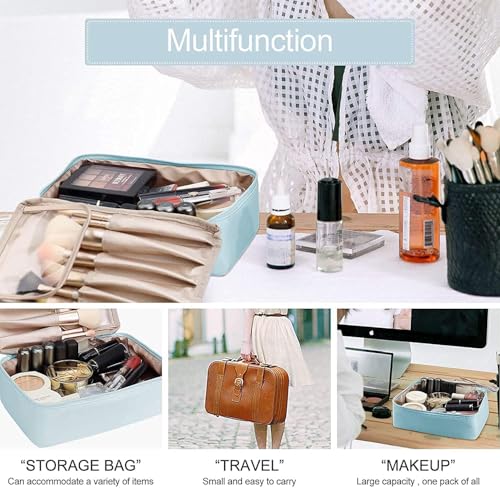 Image of AEWIN Large Waterproof Travel Makeup Bag for Women | 2-in-1 Cosmetic Organizer with Brush Slots & Detachable Pouch | Portable Toiletry Bag with Handle | Durable Scratch-Resistant Fabric for Travel