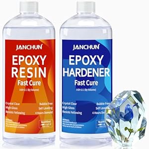 JANCHUN Crystal Clear Epoxy Resin Kit 32OZ, Bubble-Free, Anti-Yellowing, Self Leveling Easy Mix 1:1 Coating and Casting Resin for Table Top, Molds, Tumbler Crafts, Painting, Jewelry, DIY Gifts