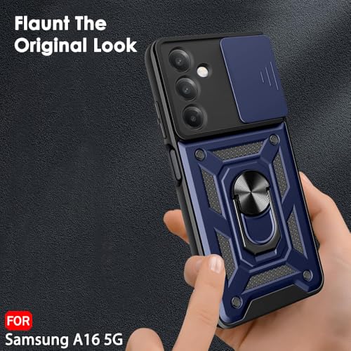 Image of TheGiftKart Tough Armor Bumper Back Cover Case for Samsung Galaxy A16 5G | Sliding Camera Cover, Kickstand & Ring Holder | 360 Protection Back Cover Case for Samsung Galaxy A16 5G (PC & TPU, Blue)