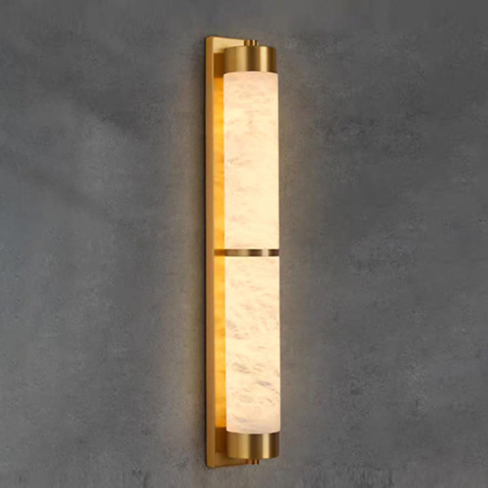 GUOGUOSM LED Warm Light Natural Alabaster Wall Sconce, 23.6in Marble Wall Lamp, Medieval Minimalist Style Wall Light, Living Room Entrance Bedroom Decorative Lighting Fixtures