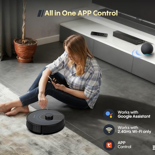 Bagotte Robot Vacuum and Mop Combo, 6000Pa Robotic Vacuums with Mapping,LiDAR Navigation, Auto-Recharging, 2.4G WiFi/App/Alexa/Remote Control for Pet Hair,Hard Floor,Carpet by Bagotte - Used condition - Image 7