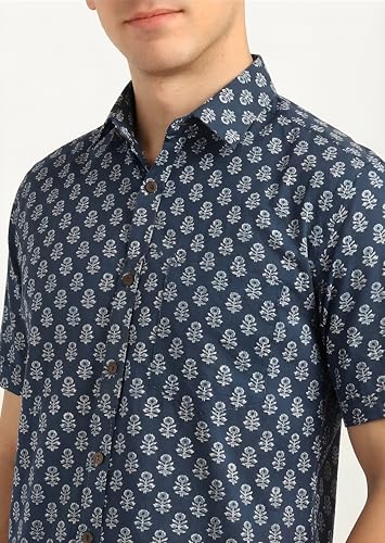 Image of BLOCKS OF INDIA Cotton Hand Block Print Half Sleeves Summer Shirt for Men