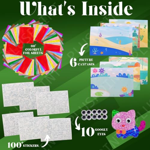 Image of PLUSPOINT Foil Art Kit for Kids Animals Theme 100+ Foam Stickers Arts and Crafts, No Mess Art for Kids, Fun Craft Kits & Supplies, DIY Creative Activities, Travel Toys Gifts for Girls & Boys Ages 5+