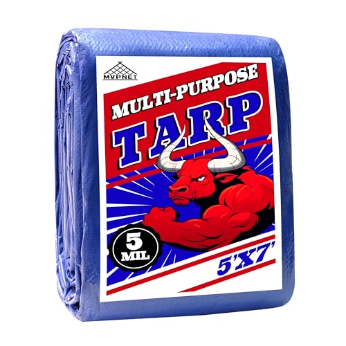 Tarp 5x7 ft 100% Waterproof Uv Resistant High Durability Multipurpose 5mil Blue Tarp for Covering Courtyards Cars Camping Gardens Pet Nests -by MVPNET