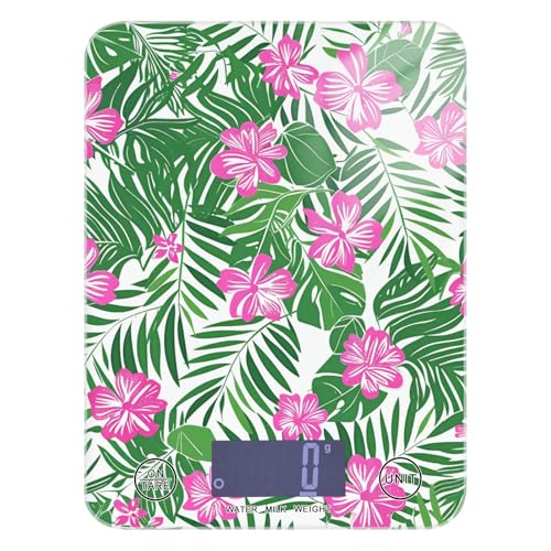 Tropical Light - Báscula de alimentos impermeable con flores de melocotón para dieta, 11 libras/5 g, báscula de gramo de cocina de 5 kg/5 g con 4 unidades para asar y hornear (pilas no incluidas)