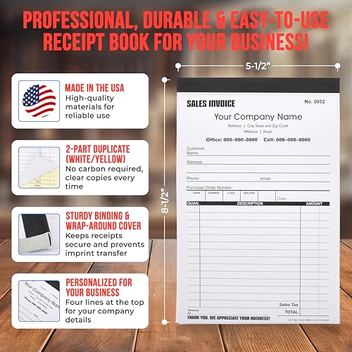 custom sales invoice personalized duplicate carbonless form with your company name - 2 books 100 sets numbered