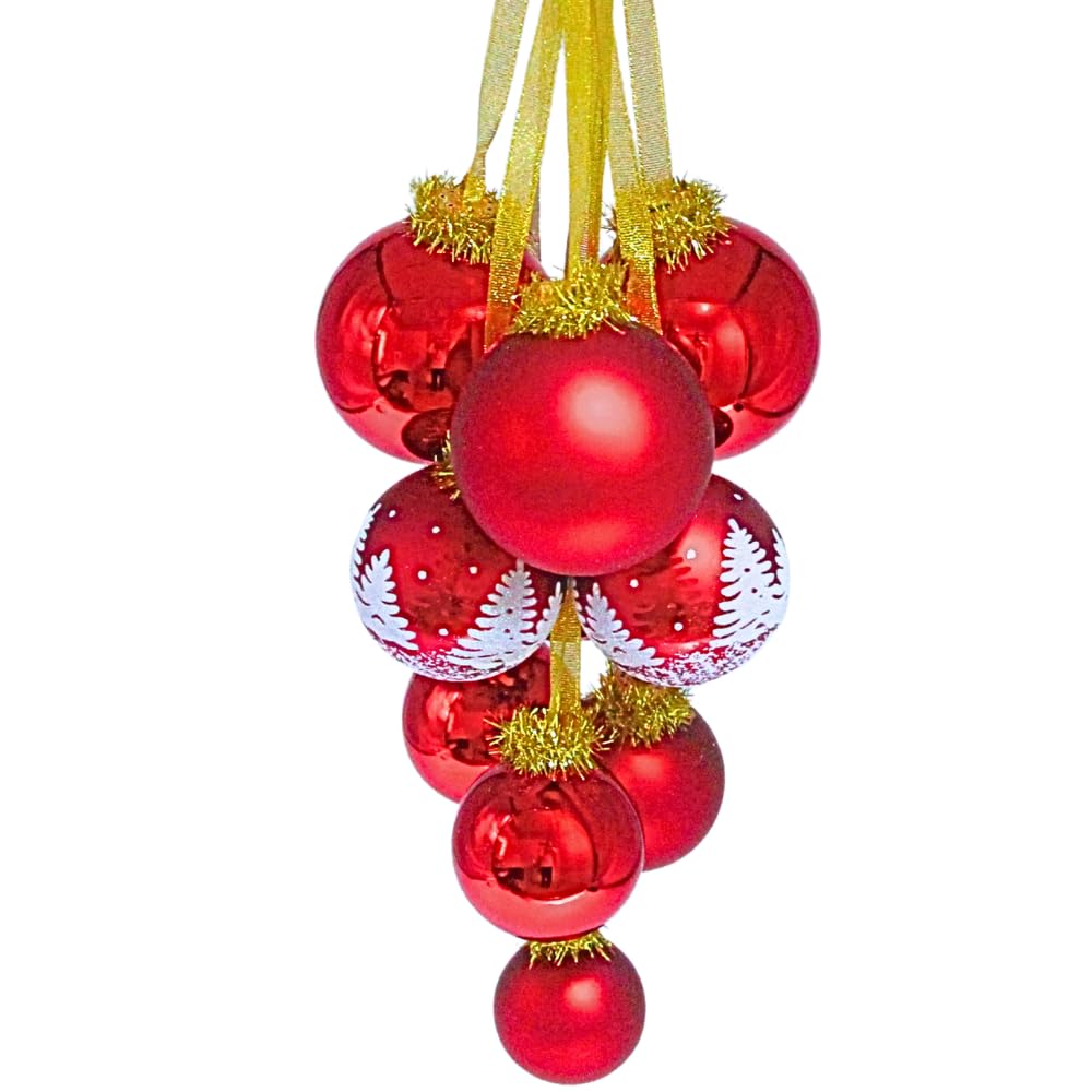 Dekohelden24 Lauschaer Christbaumschmuck - 10er Set Christbaumkugeln Lauscha, Glaskugeln, Fenstergehänge, Baumkugeln für Fenster, Fensterkugeln in rot, aus Lauscha, von 5 bis 8 cm.