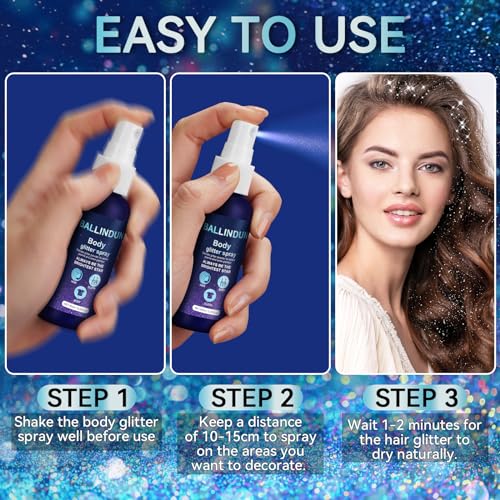 Body Glitter, Face Glitter Spray, Body Glitter Spray for Clothes, Hair and Body, 60ml Long-Lasting Glitter Makeup, Body Shimmer Spray Rave Accessories for Festival Concert Halloween Party - Image 5