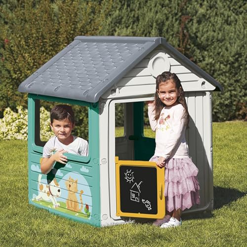 Image of Dolu: My First House: White & Green - Playhouse, Indoor & Outdoor Toy, Cat & Dog Decal, Waterproof & Durable, Imaginative Play, Toddler Kids Age 2+