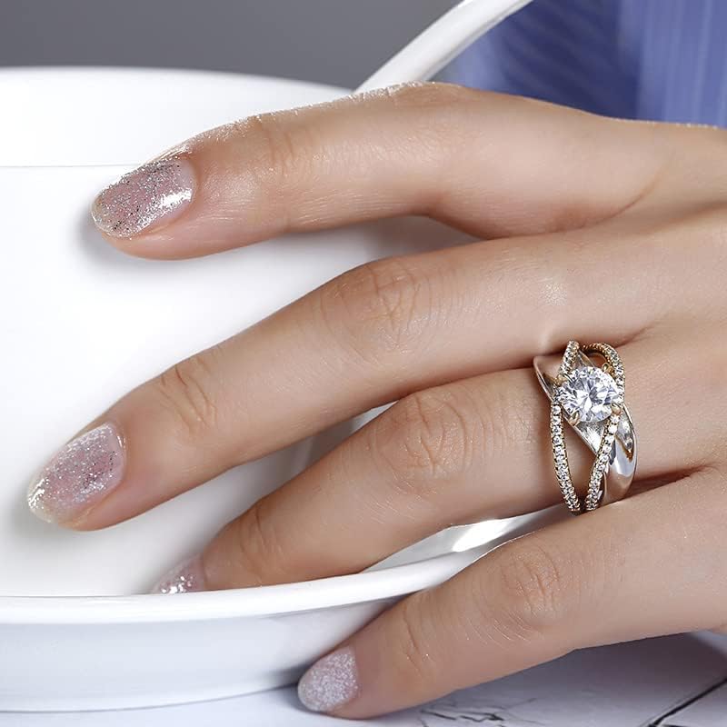 Jeulia Engagement Rings for Women Sterling Silver Two Tone Gold Bridal Sets Crossover Round Engagement Ring Sets Cubic Zirconia Anniverdary Promise with Jewelry Gift Box (5.5) - Image 6