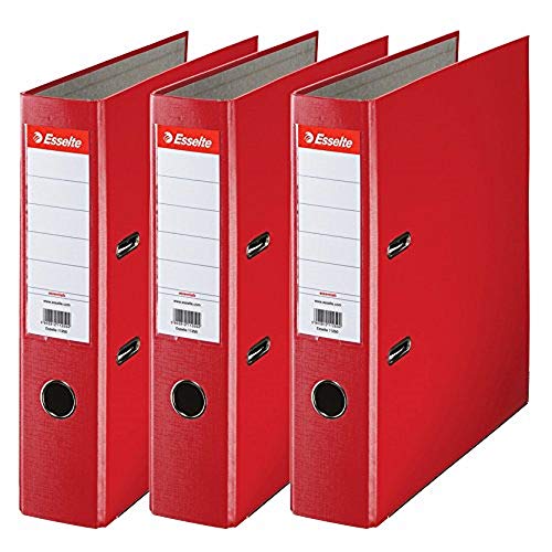 Esselte 624292 - Archivador con anillas (Capacidad 550 hojas, 3 unidades), rojo, 75 mm