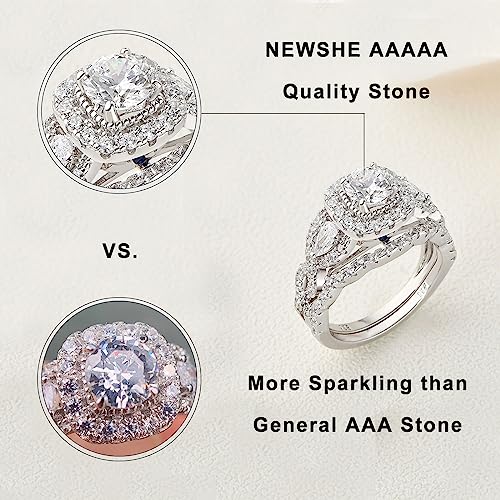 Newshe Jewellery 5A Cz Engagement Wedding Ring Set for Women 925 Sterling Silver 2.4ct Round Pear White Size 4-134