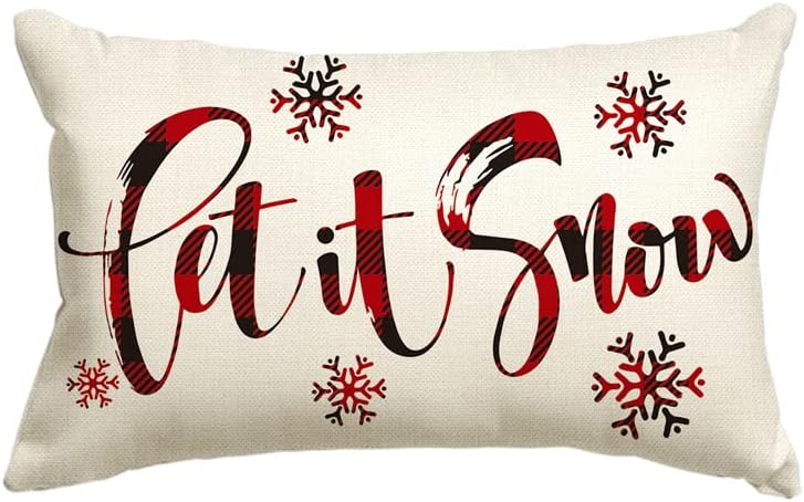 AVOIN Buffalo Plaid Let it Snow Throw Pillow Cover, 12 x 20 Inch Winter Christmas Holiday Farmhouse Cushion Case Decoration for Sofa Couch