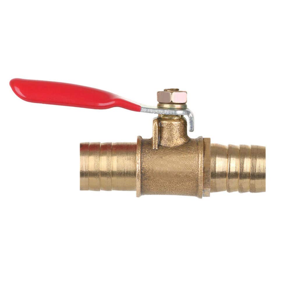 Excinter Brass And Red 12Mm Hose Barb Inline Water/Air Gas Fuel Line Shut-Off Brass Ball Valve 180 Degree Operation Handle