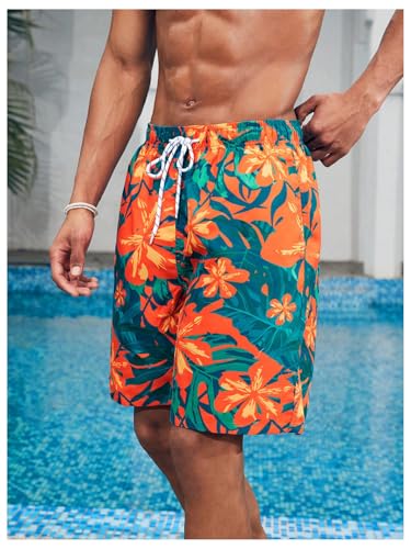 OYOANGLE Men's Swim Trunks Floral Print Drawstring Waist Summer Swimwear Beach Shorts Bathing Suit2