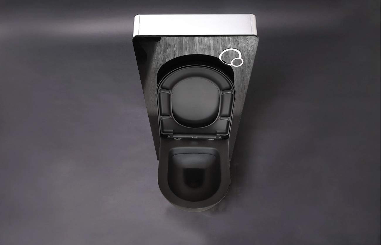 BERNSTEIN - Pack Toilettes WC suspendu noir mat + Bâti support G3004A, cuvette B-8030 (55x36,5x34,8cm) avec plaque de déclenchement Modèle 009 verre noir