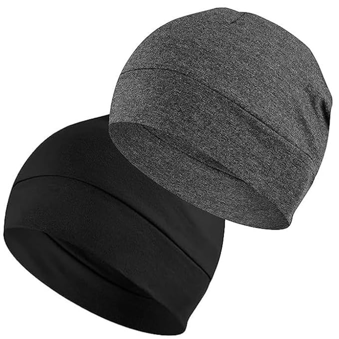 paropkar Cotton Lycra Skull Caps Beanie Sleep Hats Lightweight Breathable Helmet Liner Biking Cycling Cap for Men and Women Black, Dark Grey-picture-42
