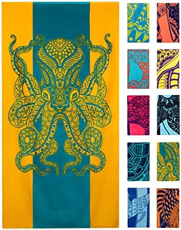Nova Blue Octopus Beach Towel (34 X 63) – Orange & Teal Colorway with Tropical Design Travel Beach Towel Made from 100% Cotton – Vibrant Colorful Blanket Towel for Adults