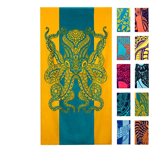 Nova Blue Octopus Beach Towel (34 X 63) – Orange & Teal Colorway With Tropical Design Travel Beach Towel Made From 100% Cotton – Vibrant Colorful Blanket Towel For Adults #TOP7