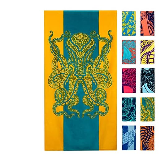 Nova Blue Octopus Beach Towel (34 X 63) – Orange & Teal Colorway with Tropical Design Travel Beach Towel Made from 100% Cotton – Vibrant Colorful Blanket Towel for Adults