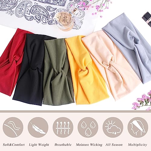 Xtrend 6 Pcs Women's Headbands Twisted Cross Elastic Headbands Yoga Running Workout Headbands Non-Slip Sweat Soft Headbands Solid Color Simple Versatile Hair Accessory Headbands #TOP1