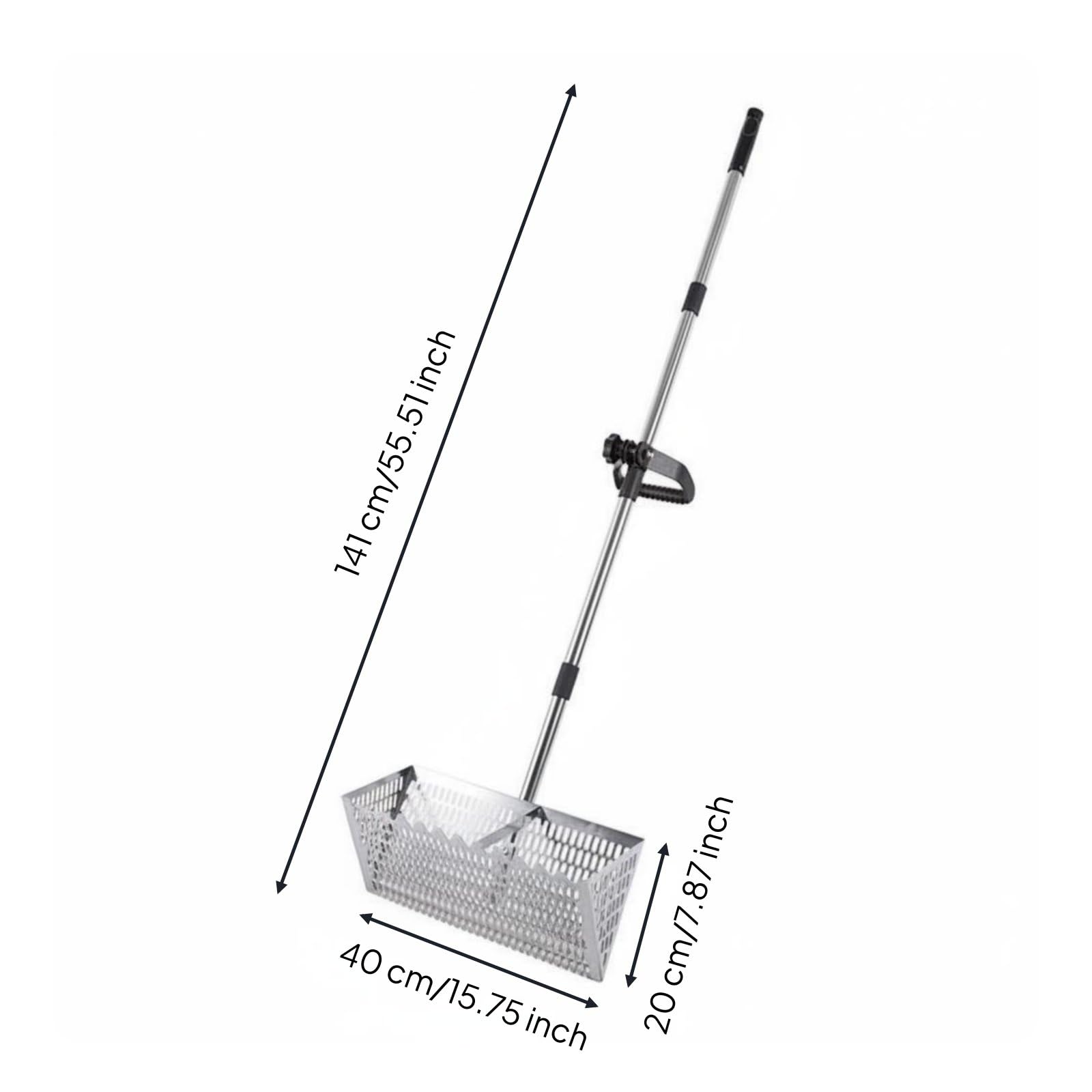 Colcolo Pala de Playa de Acero Adaptada para Detectoristas Canasta Tamizadora Robusta Mango Telescópico Borde Adecuada para Hallar y Uso en Costeras, Silv 304 AcInox