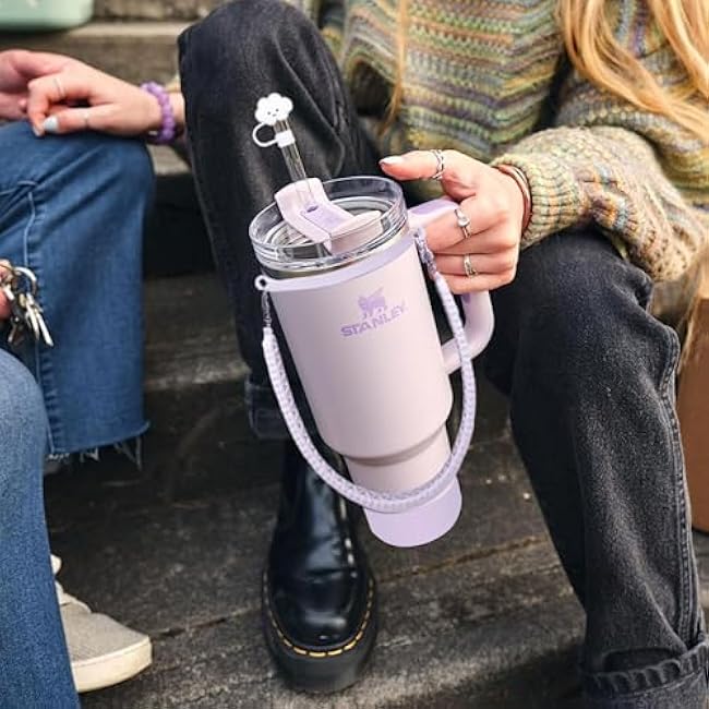 Stanley 10Pcs Accessories Kit - 9-10mm Silicone Boot, Straw Cover Topper, Initial Letter Charm, Leak Proof Seal (Rose Quartz, 30&40oz)