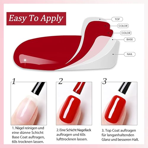 6 PCS Nagellack Set - Schnell trocknend & Langanhaltend Red Shimmer Nagellack - Ungiftiger Farblack auf Wasserbasis, Non-Toxic Water Based Nail Polish für DIY Salon Geschenk für Maniküre (BuntA)