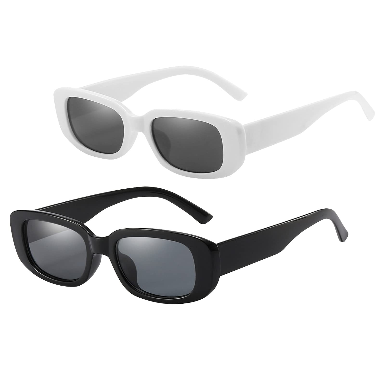 Nozibye2 Pieces Retro Rectangular Sunglasses for Women and Men, UV Protection Glasses UV400 Trendy Sunglasses Womens, Vintage Sunglasses, 90's Sunglasses Trendy Accessories Retro Glasses