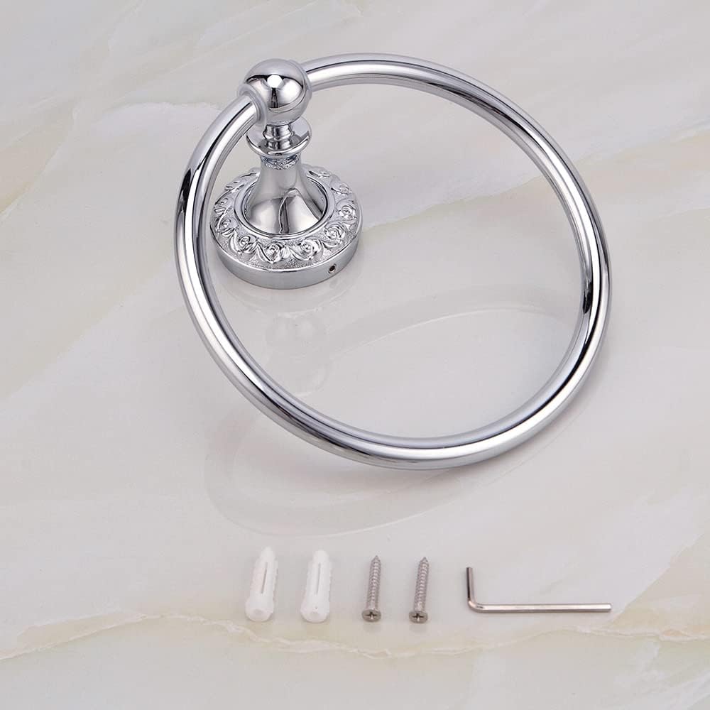 LSLYTQ SUS 304 Stainless Steel Bathroom Accessories, Chrome Plated Towel Ring,Silver Carved Bathroom Towel Holder