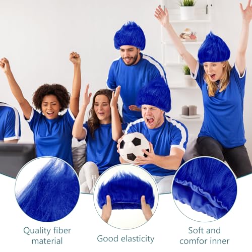 Image of Geyoga 2 Pcs Funny Wig Crazy Hair for Halloween Party,Royal Blue | Funny Colorful Wig Adults Use, Unisex Funky Hairband, Halloween Mardi Gras Cosplay Costume Party Accessories