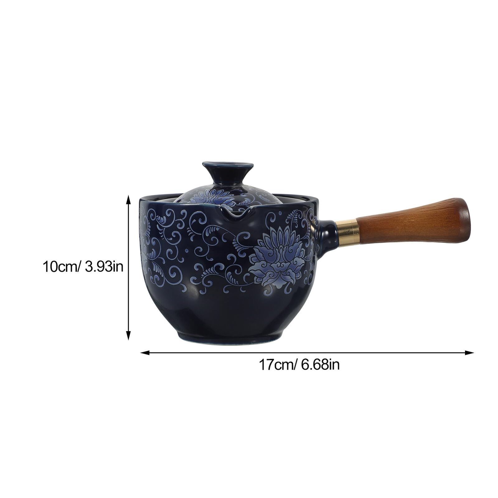 Tetera Giratoria 290ml de Cerámica y Madera Diseño Rotatorio | Color Azul Marino, Agarre Cómodo y Acabado Fino, para Escritorio de Oficina o Mesa en Casa