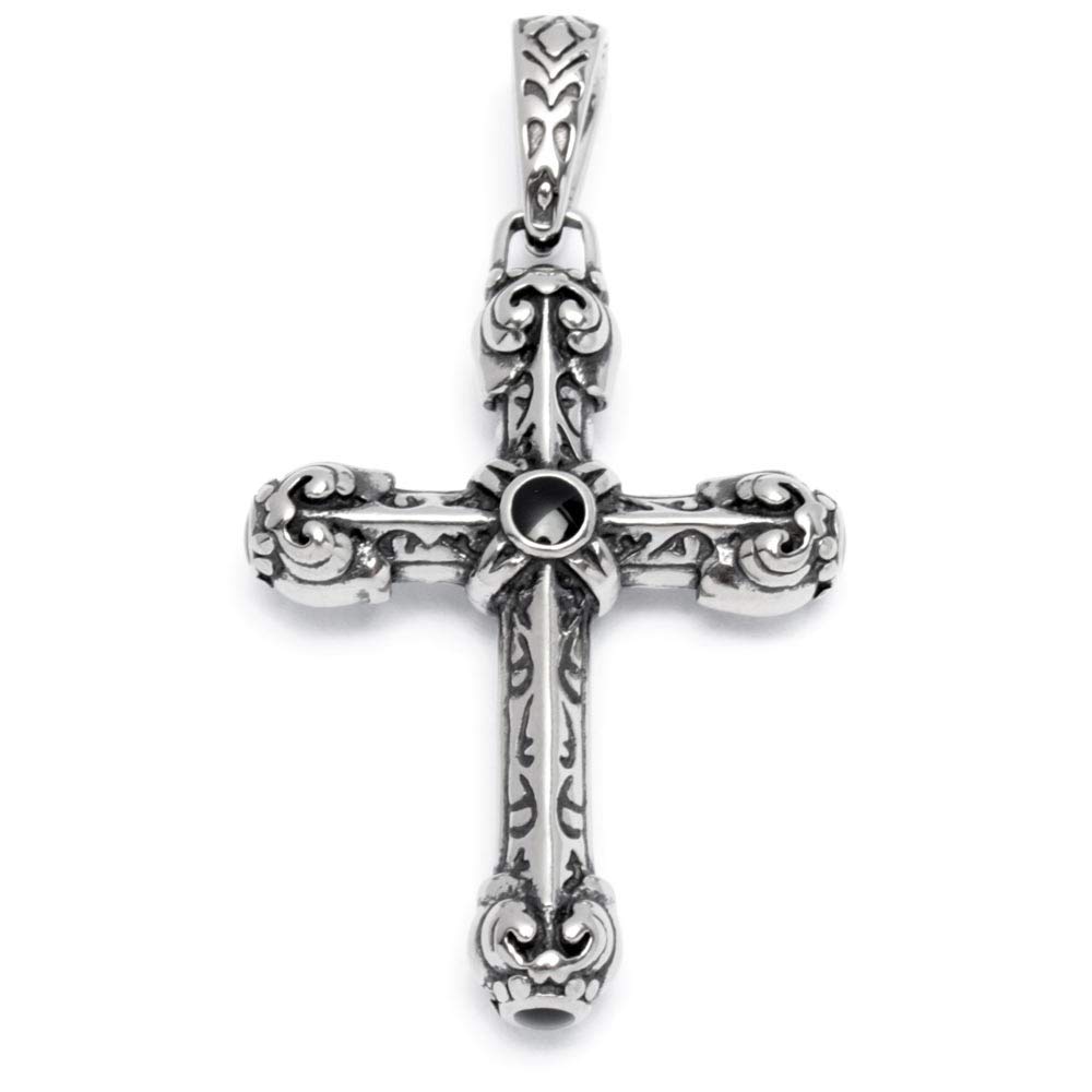 Verzierter Kreuzanhänger aus Edelstahl silber schwarz Königskette Biker Herrenschmuck Gothic Kreuz Männer Geschenk
