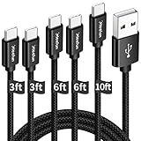 USB A to USB C Cable Fast Charging, [5-Pack, 3/3/6/6/10 ft] CLEEFUN Type C Fast Charger Power Cord Compatible with Samsung Galaxy Note 9 10 20, S9 S10 S20 S21 Ultra S10E, PS5 Controller, Nylon Braided