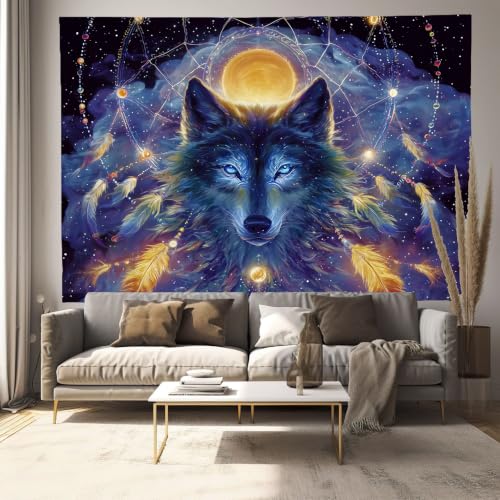Tapiz de pared estilo bohemio de 200x150cm, la solución para decorar paredes vacías en azul